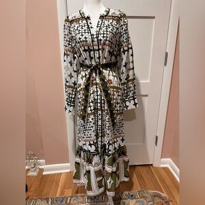 Cleobella size XS organic cotton long sleeve v-neck button down dress with belt